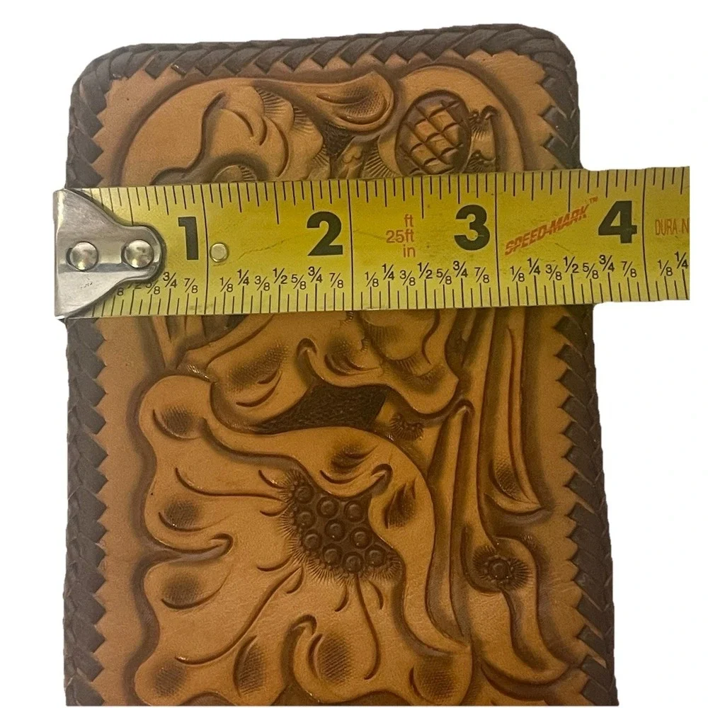 Western Tooled Leather Wallet Floral Scroll Whipstitch Bifold Unbranded